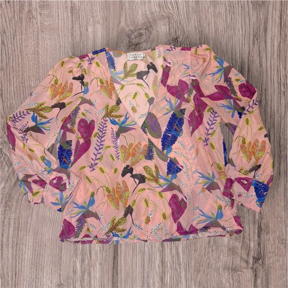 Tanya Taylor Tops - Tanya Taylor 100% Silk Pink Floral Deep V-Neck Blouse Size 6